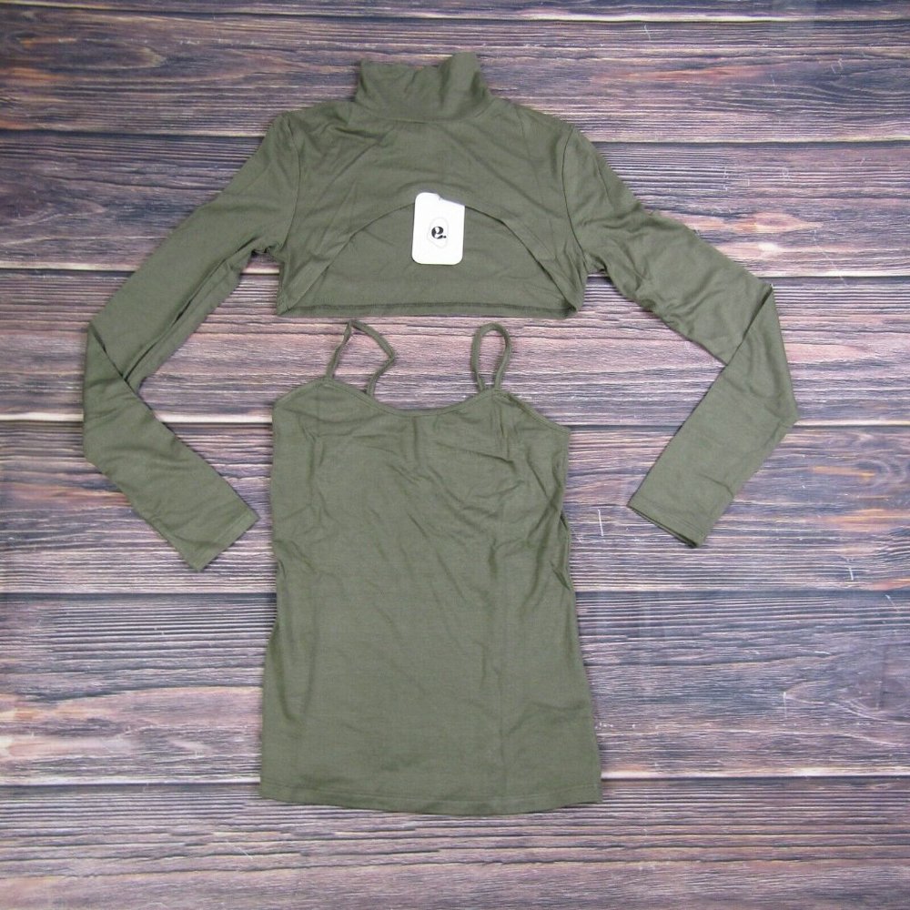 Elodie NEW Women’s Olive Green 2-piece Turtleneck Shrug Top Size Small